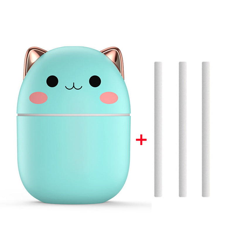 Stille luchtbevochtiger in kattenvorm, oplaadbaar via USB