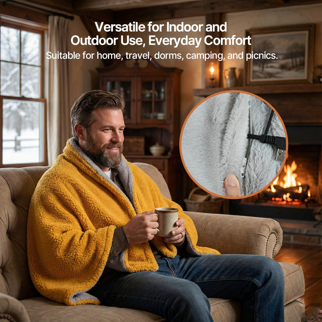 Warmtewereld™ USB-verwarmde sherpa plaid met drie standen en rits