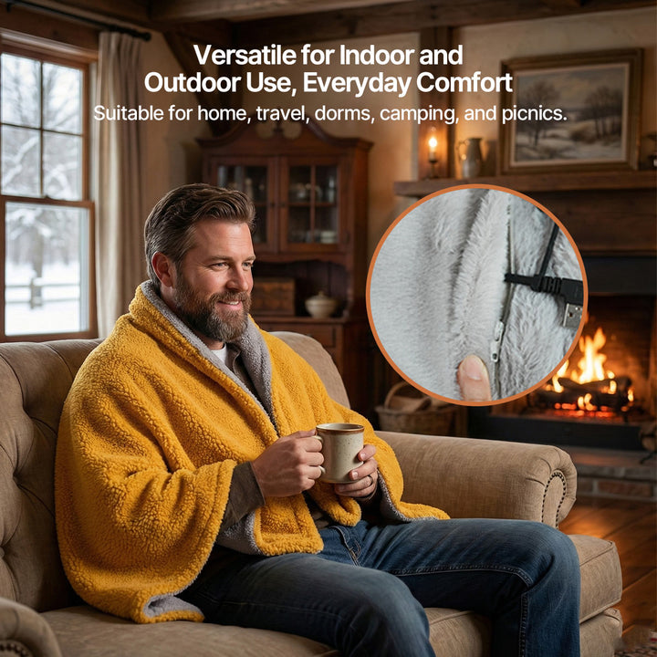 Warmtewereld™ USB-verwarmde sherpa plaid met drie standen en rits