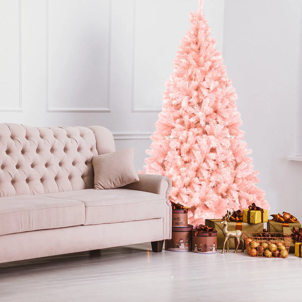 Roze kunstkerstboom op metalen voet