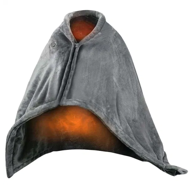 Warmtewereld USB-warmteponcho met rits, 150 x 80 cm en 8 warmtezones