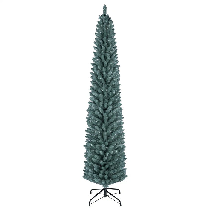 Warmtewereld Smalle kerstboom 213 cm berijpt groen en zilver
