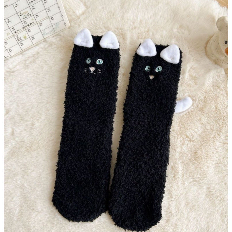 Fleecesokken met kattenoortjes en staart