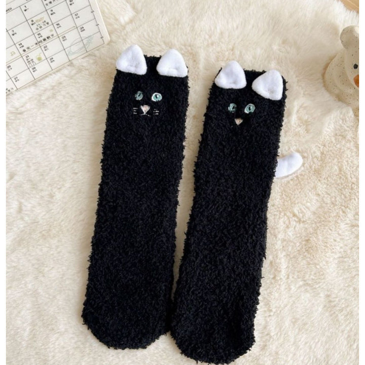Fleecesokken met kattenoortjes en staart