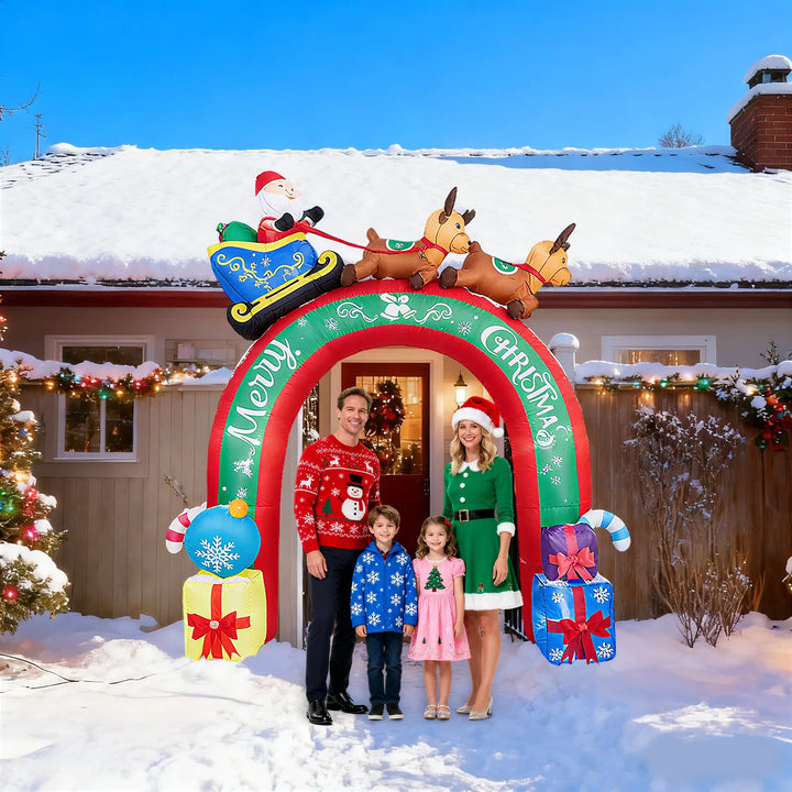 Opblaasbare kerstboog met rendieren en slee