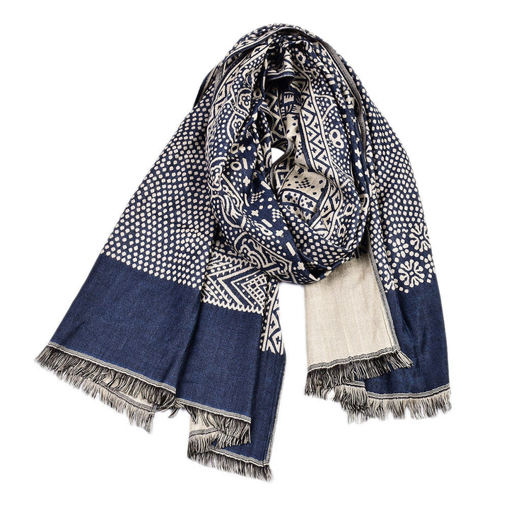 Geweven jacquard sjaal met franjes