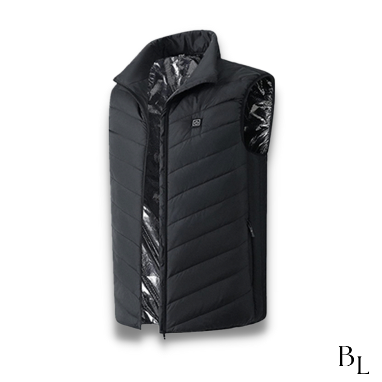 Warmtewereld™ Verwarmde bodywarmer van wind- en waterdicht nylon met nekwarmte