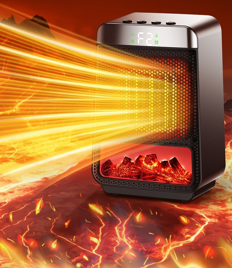 Zwarte ventilatorkachel met vlameffect