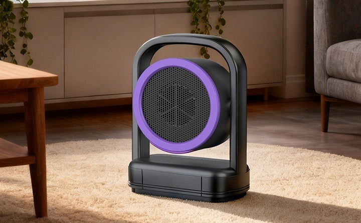 Compacte draaiende ventilatorkachel met handvat