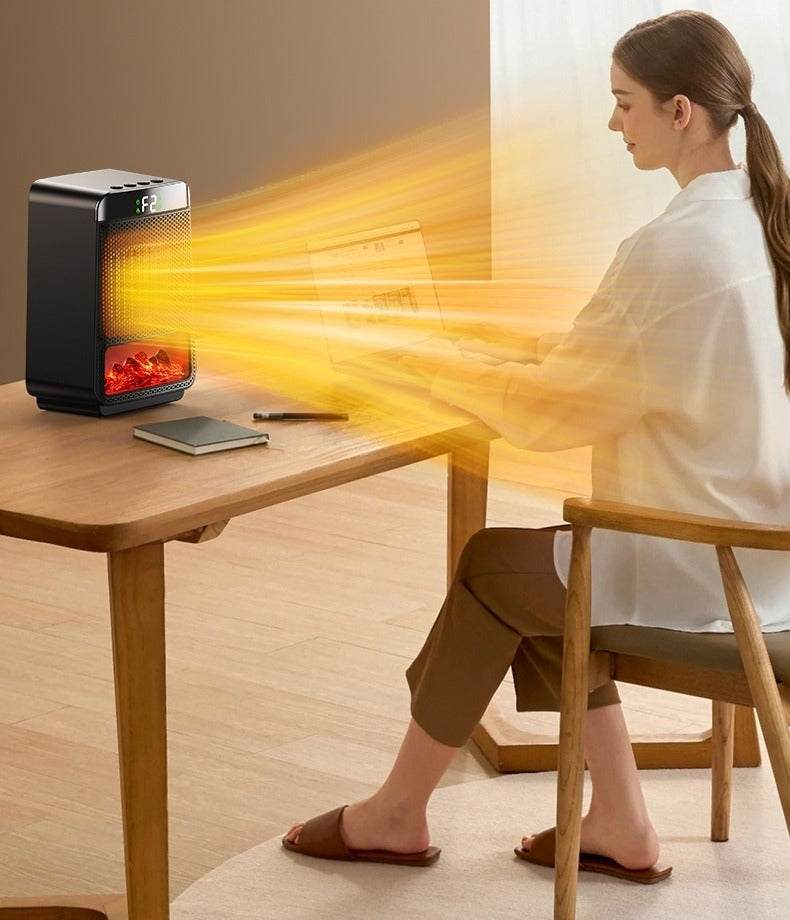 Zwarte ventilatorkachel met vlameffect