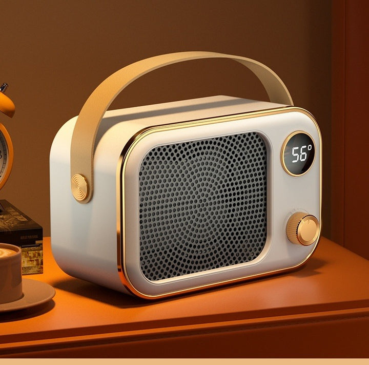 Retro ventilatorkachel in radiovorm met scherm