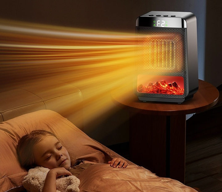 Zwarte ventilatorkachel met vlameffect