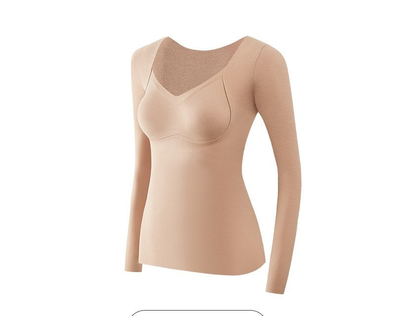 Vrouw in thermoshirt met V-hals