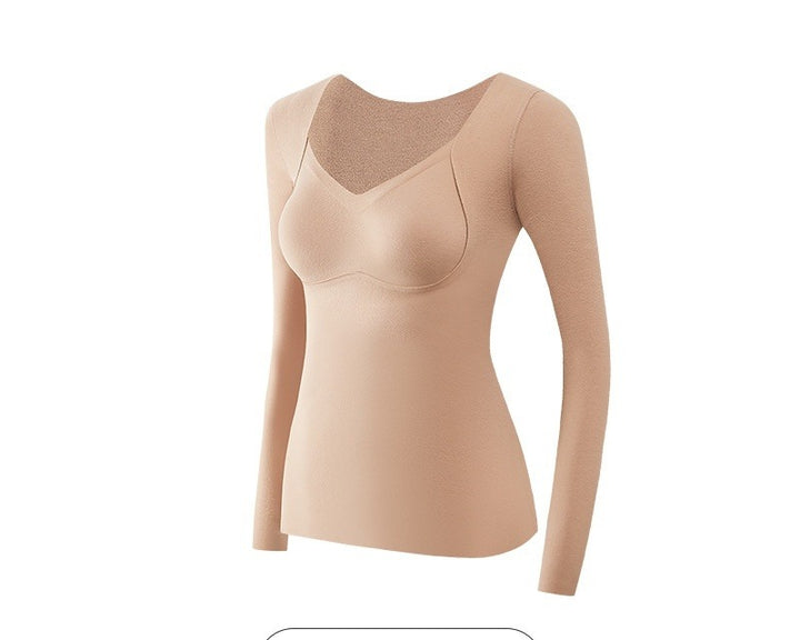 Vrouw in thermoshirt met V-hals