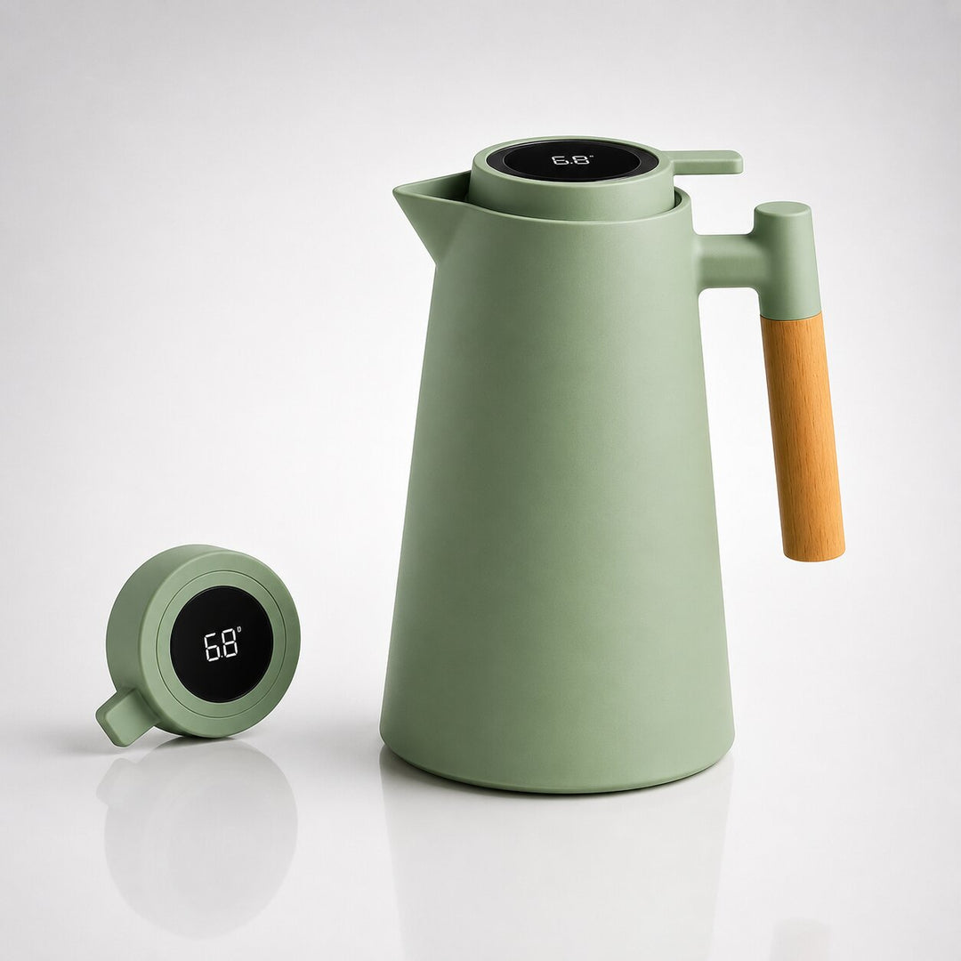 Warmtewereld™ Thermoskan 1 liter met temperatuurdisplay in de dop en lekvrije tuit
