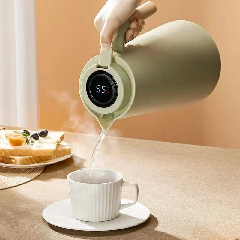Warmtewereld™ Thermoskan 1 liter met temperatuurdisplay in de dop en lekvrije tuit