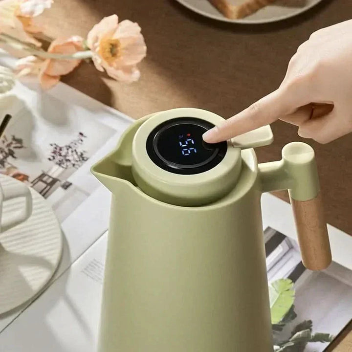 Warmtewereld™ Thermoskan 1 liter met temperatuurdisplay in de dop en lekvrije tuit