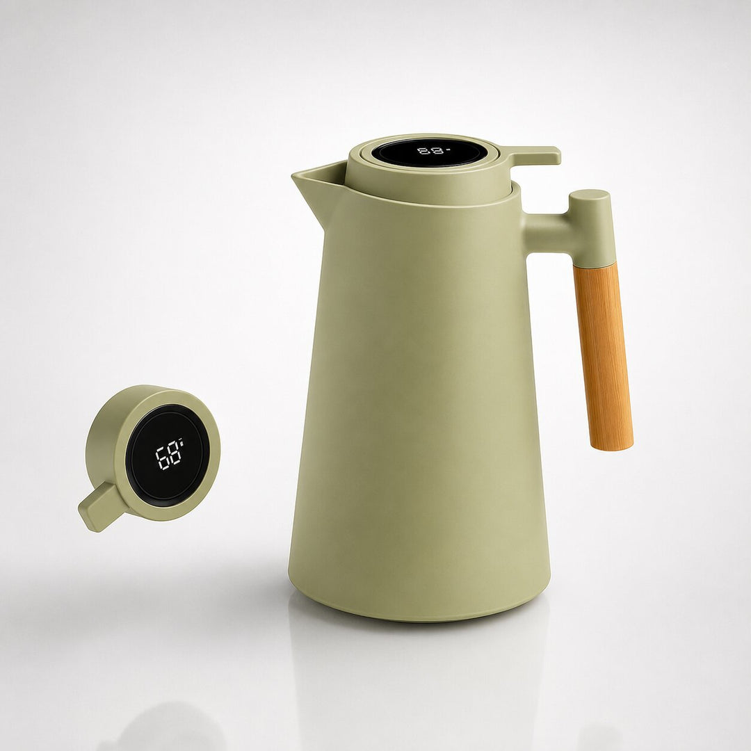 Warmtewereld™ Thermoskan 1 liter met temperatuurdisplay in de dop en lekvrije tuit