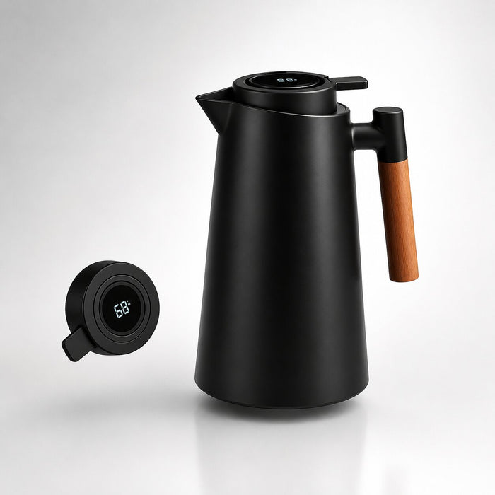 Warmtewereld™ Thermoskan 1 liter met temperatuurdisplay in de dop en lekvrije tuit