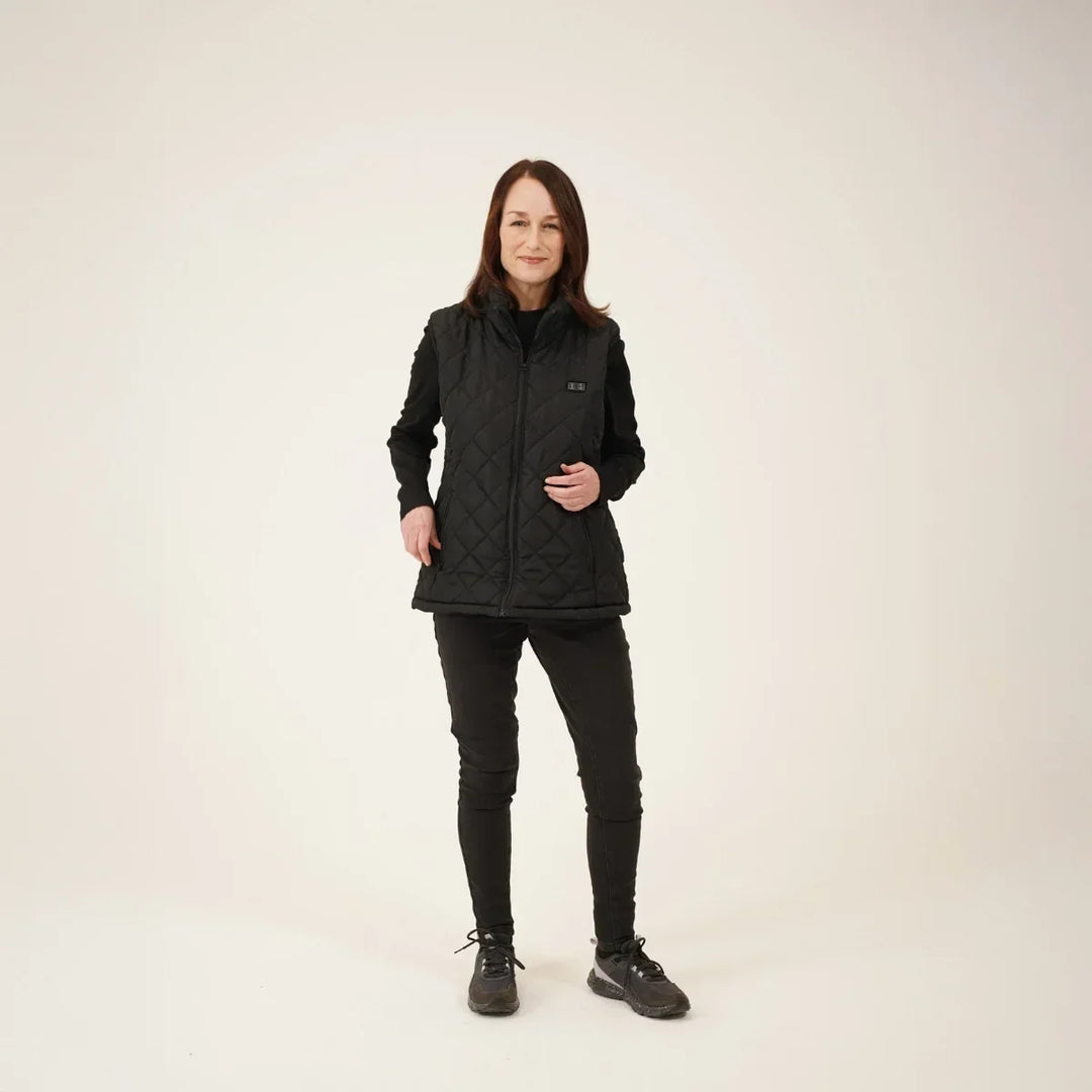 Warmtewereld™ Verwarmde bodywarmer dames met slanke pasvorm en nekwarmte