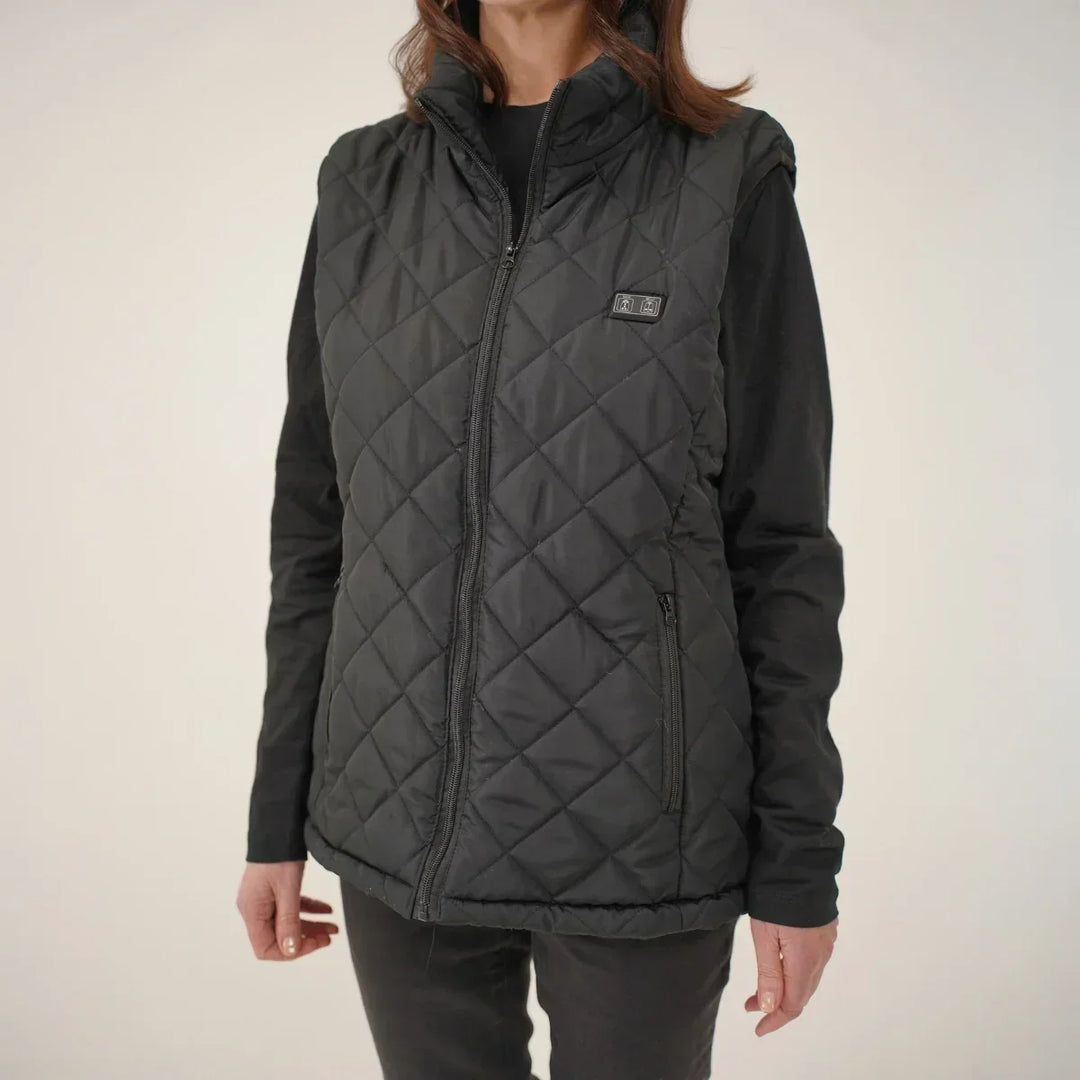 Warmtewereld™ Verwarmde bodywarmer dames met slanke pasvorm en nekwarmte