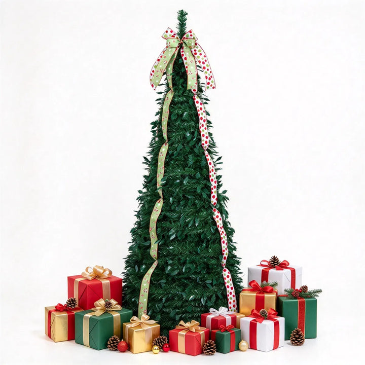 Pop-up kerstboom met satijnen linten en strik