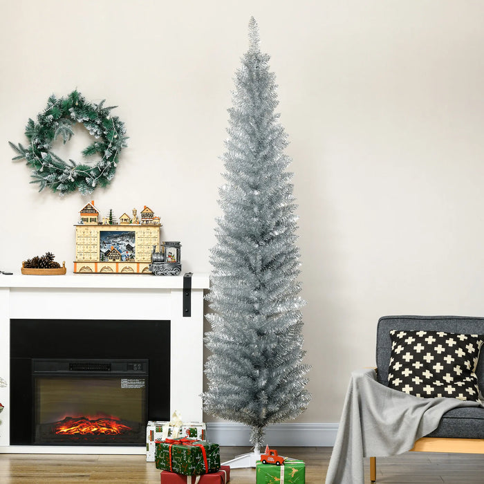 Warmtewereld Zilveren smalle kunstkerstboom 210 cm zonder verlichting