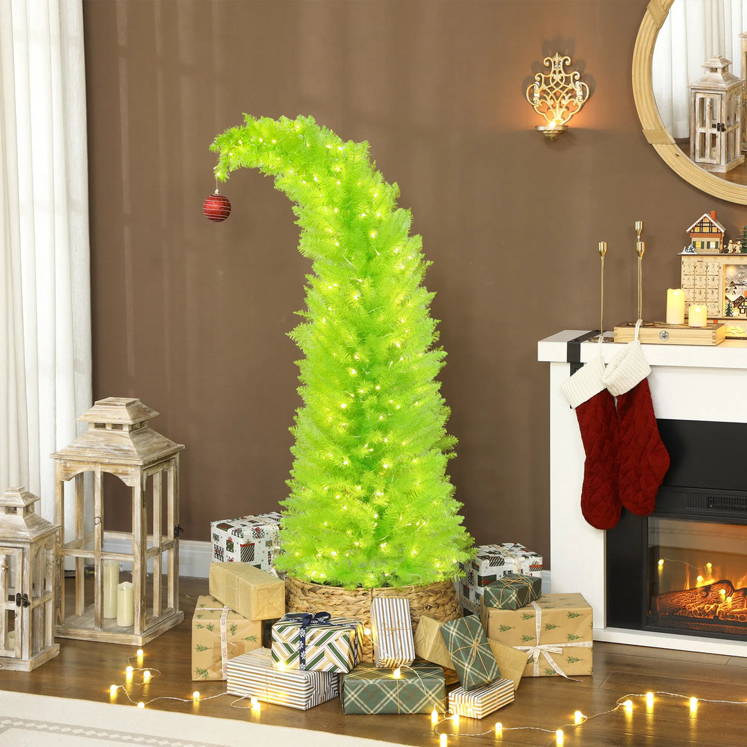 Smalle limoengroene kerstboom met gebogen top