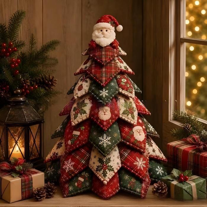 Patchwork kerstboom van stof met ster