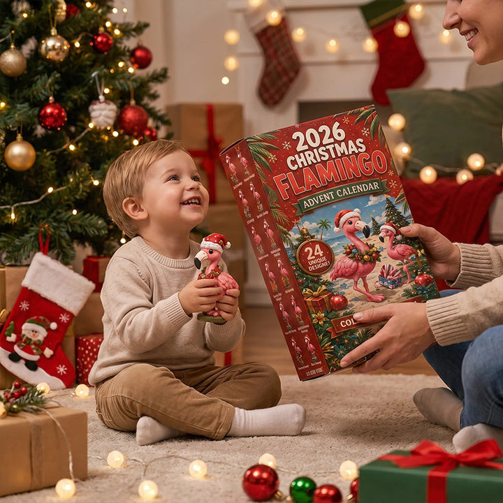 Adventskalender met roze flamingofiguurtjes