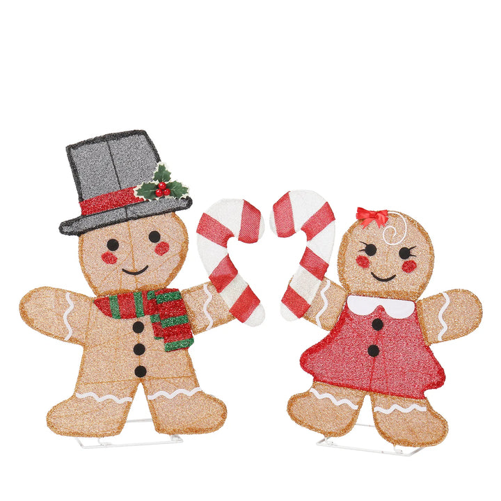 Twee verlichte peperkoekmannetjes