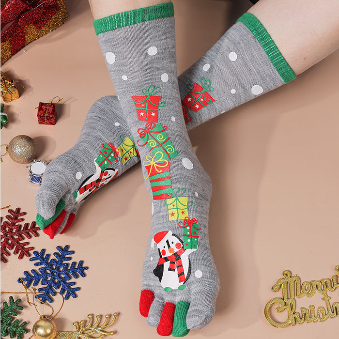 Warmtewereld Kerst teensokken tot de knie met vrolijke prints
