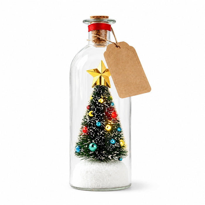 Warmtewereld Mini kerstboom in een fles met lichtjes en spraakbericht
