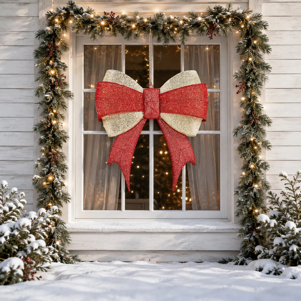 Grote verlichte rood-gouden kerststrik