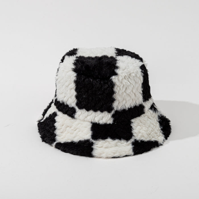 Warmtewereld Teddy bucket hat met dambordpatroon