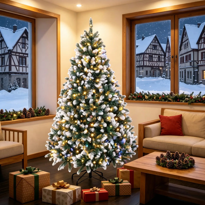 Warmtewereld Volle kerstboom 183 cm met witte puntjes en 350 leds