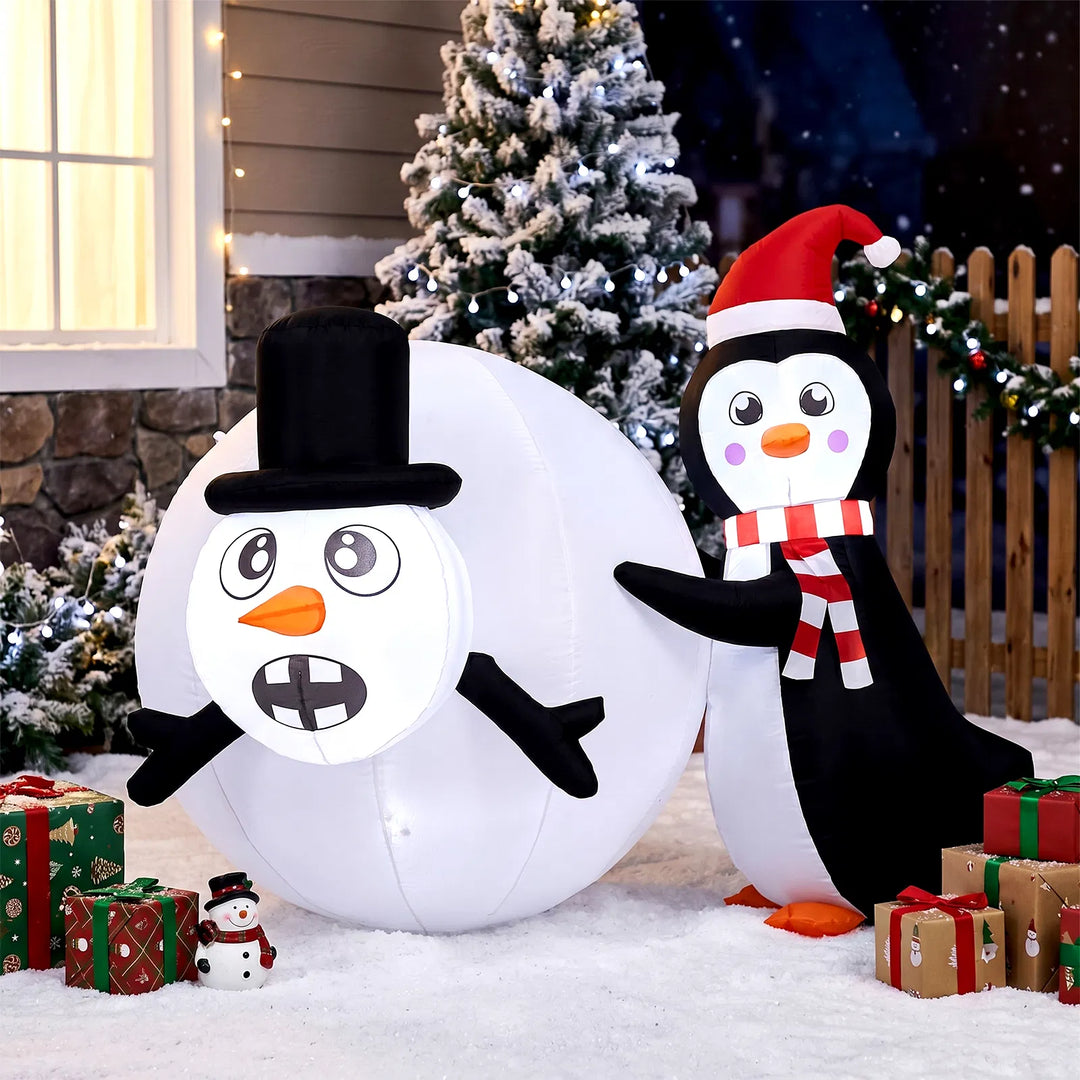 Opblaasbare pinguïn met sneeuwbal