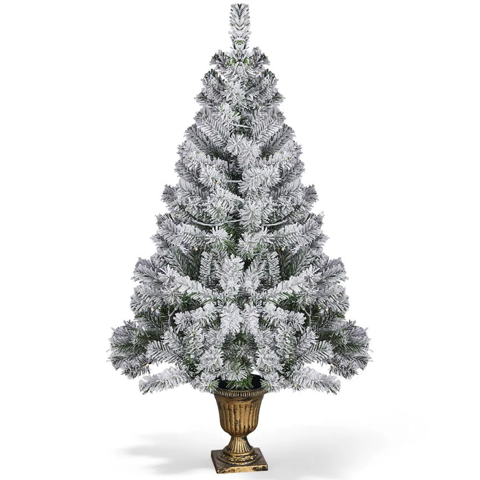 Warmtewereld Besneeuwde kerstboom 122 cm in sierpot met 120 lampjes