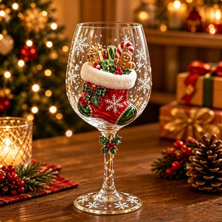 Wijnglas met kerstman op de steel