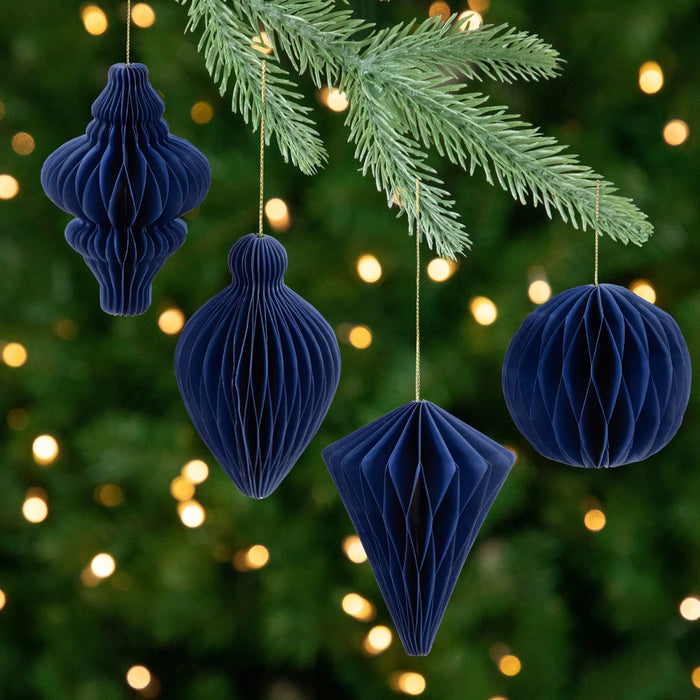 Warmtewereld Set van 4 navy honingraat-kersthangers van papier