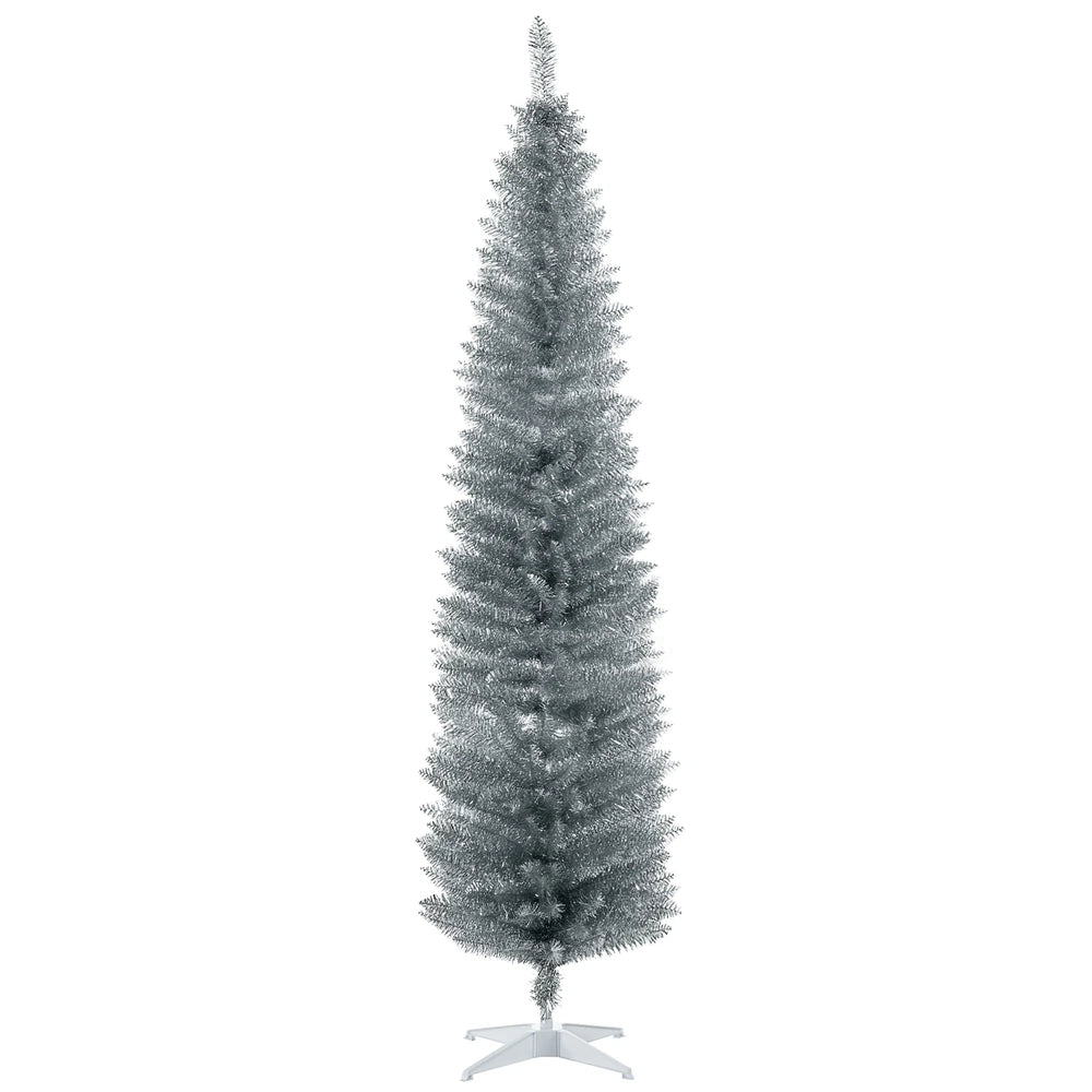 Hoge zilveren slanke kerstboom
