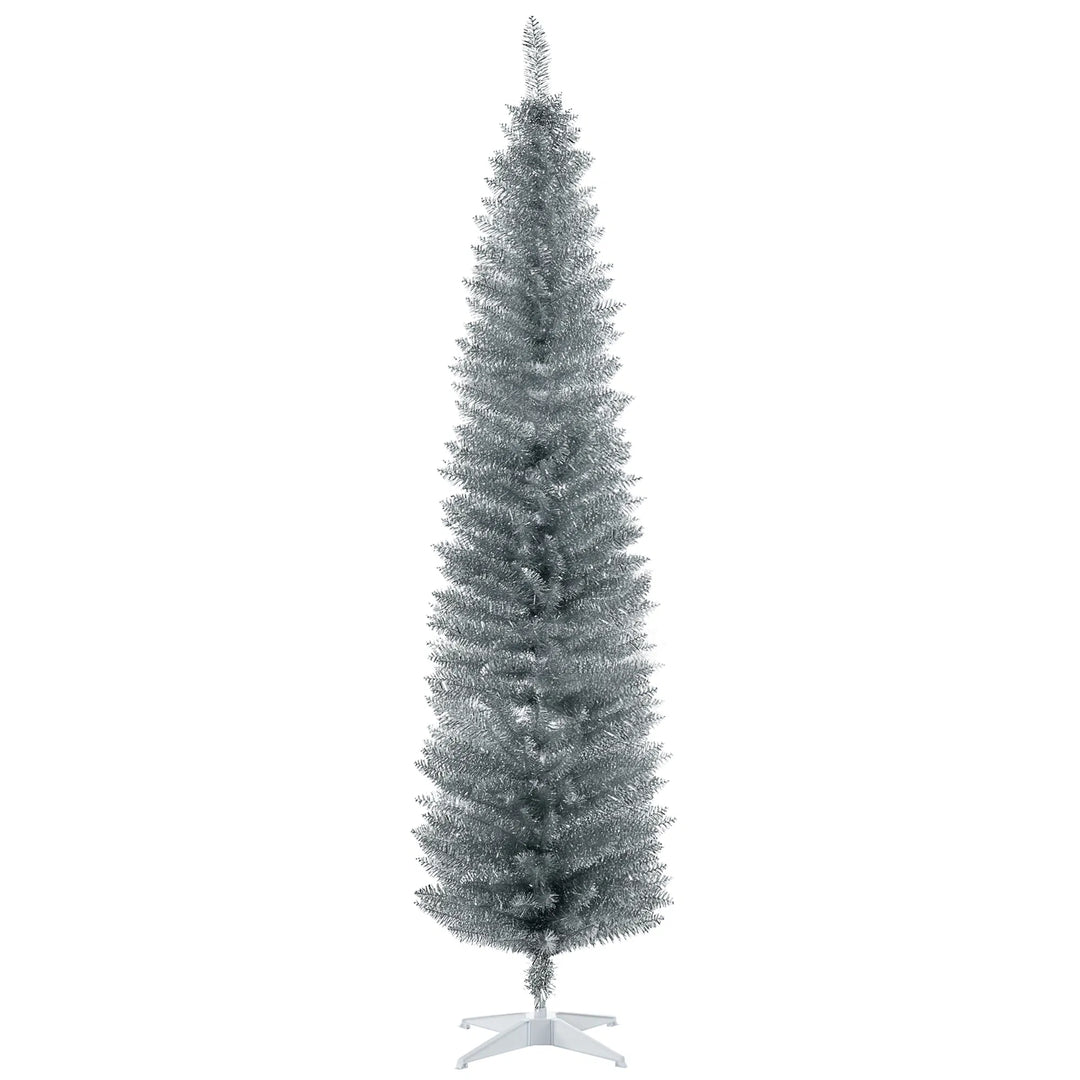 Hoge zilveren slanke kerstboom