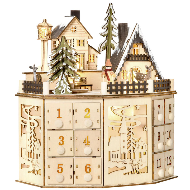Houten verlichte adventskalender kerstdorp