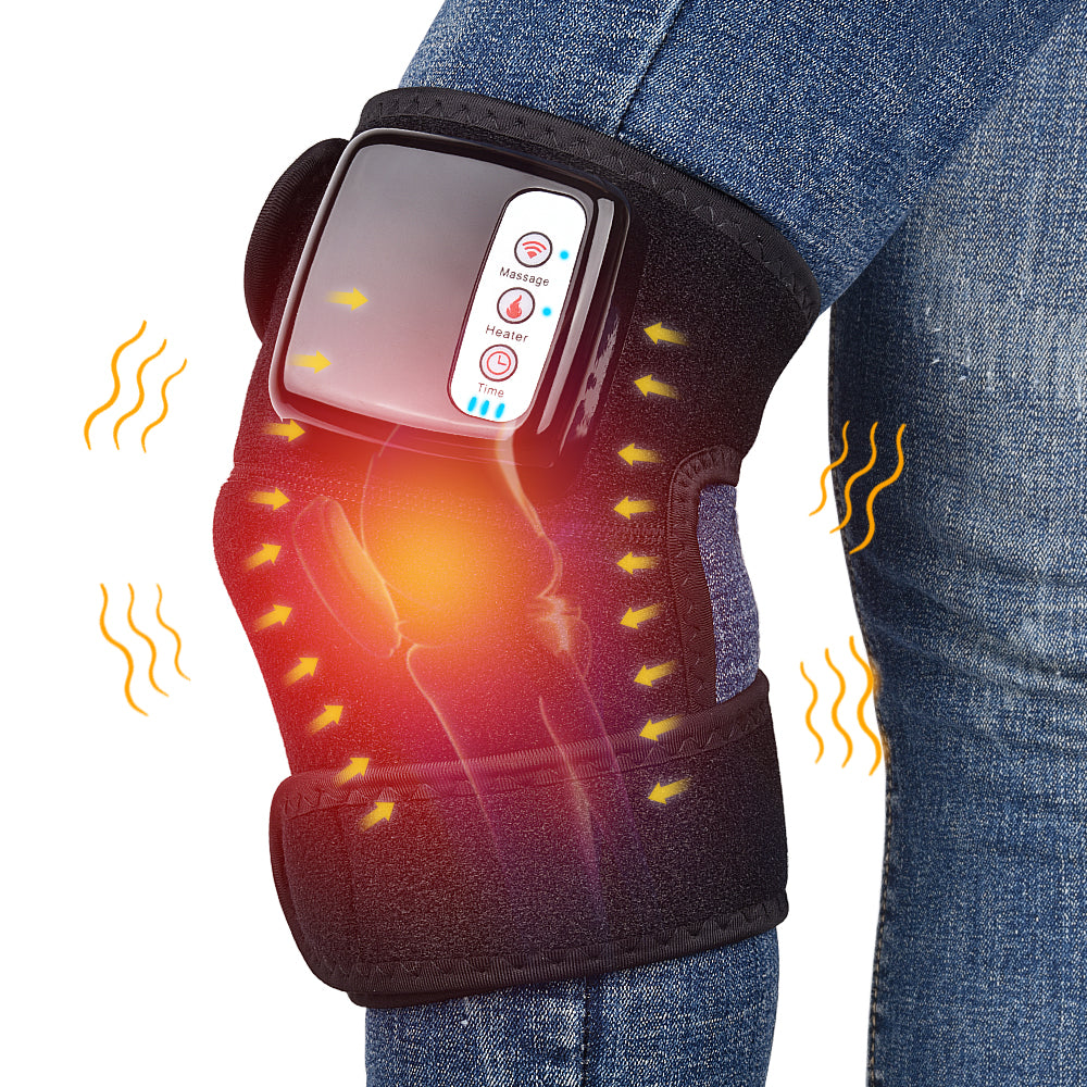 Zwarte verwarmde band om de knie