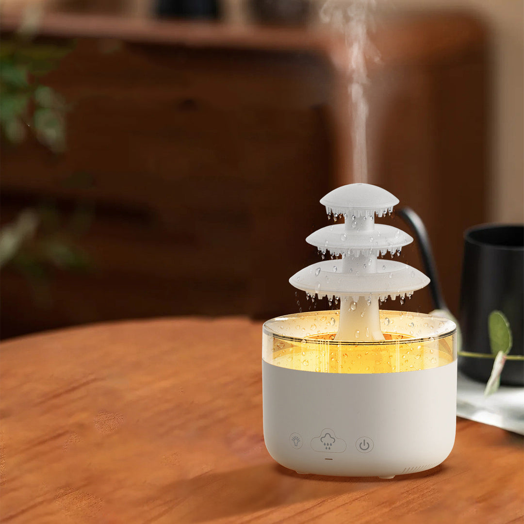 Luchtbevochtiger en aroma diffuser met regenwolk en 7 kleuren