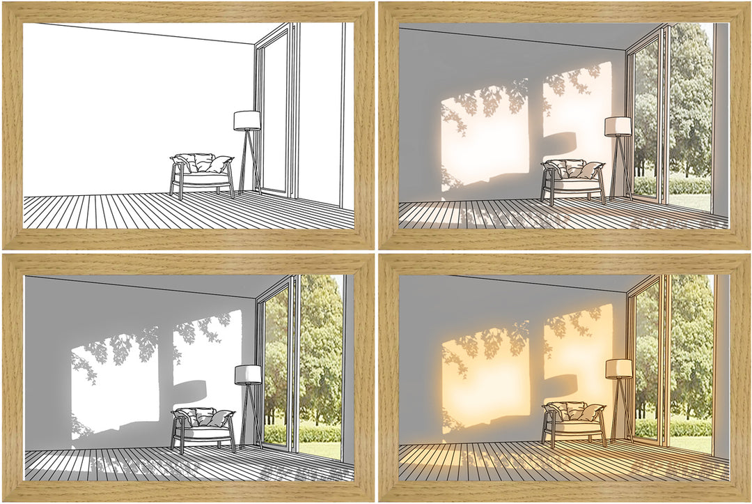 Verlicht schilderij met zonlicht door een raam