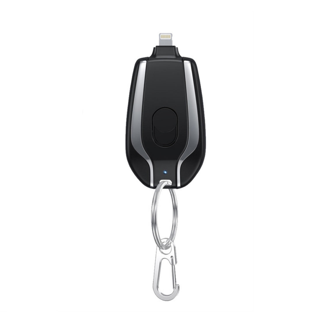 Zwarte mini powerbank als sleutelhanger