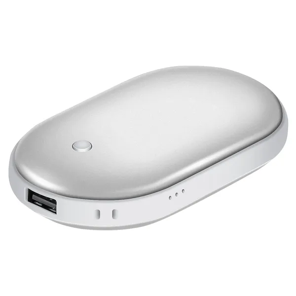Zilveren handwarmer met powerbank 5000 mAh en 3 standen