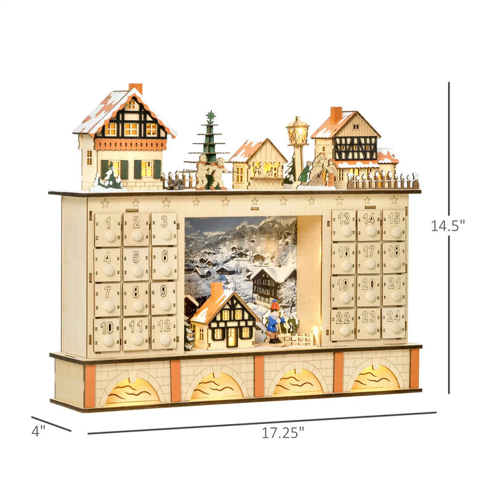 Houten verlichte adventskalender kerstdorp
