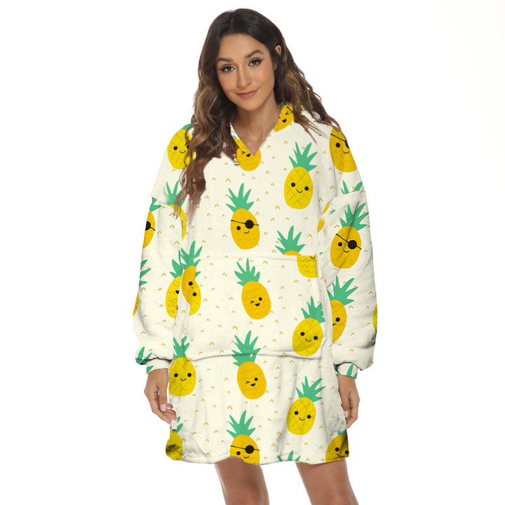 Oversized hoodie deken met capuchon en print